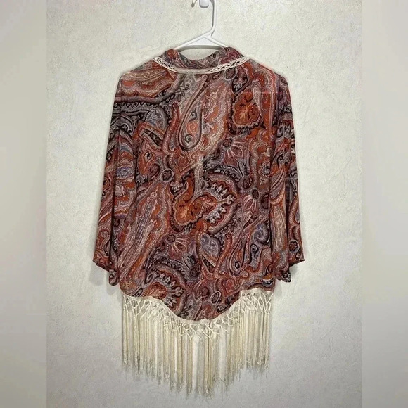 MISS ME Beach Sheer Floral Fringe Sundress Cover-up Kimono Size Small (A3) - Picture 3 of 8